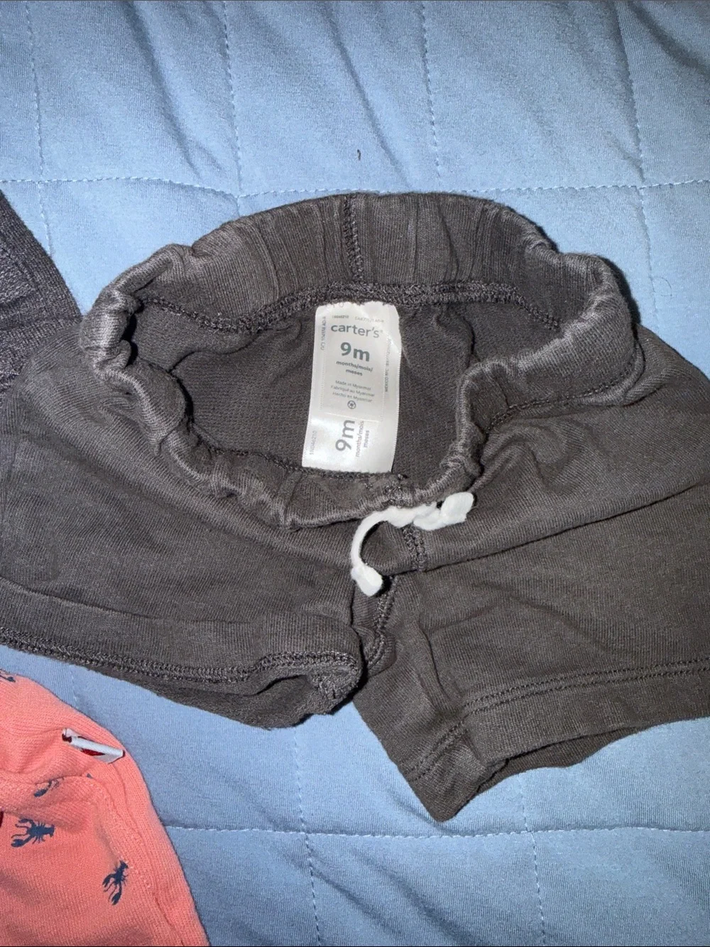 Cotton Pull-On Shorts in Olive, Black, Light Blue and Coral. Bundle! 6-12 mo